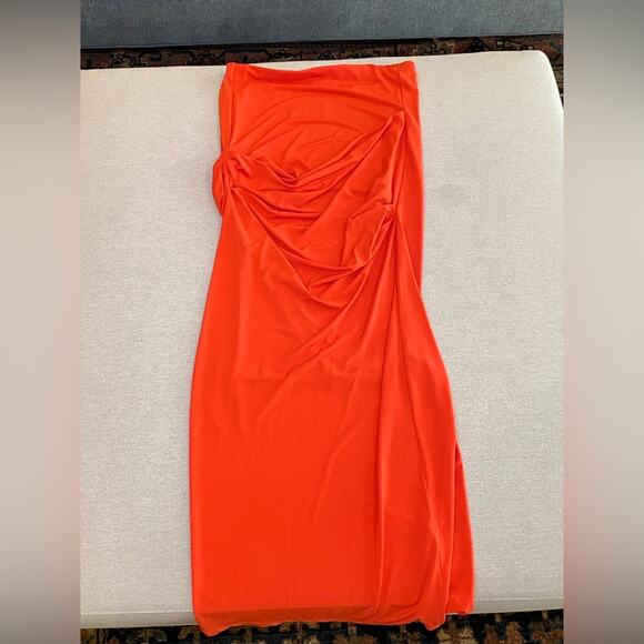 Jacquemus Skirt Red drapedo orange stretch skirt midi resort size large - Picture 4 of 5